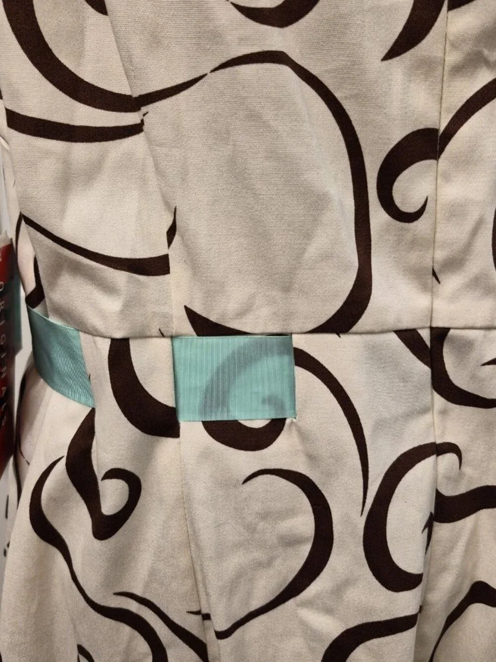 R &K Originals Dress Plus Size 24 Sleeveless Ribbon Belt Cream Brown Geometric